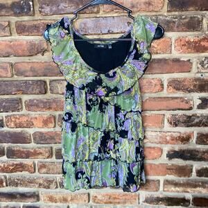 Apt. 9 Multicolored Paisley Sleeveless Tiered Ruffle Top Women's Size Small